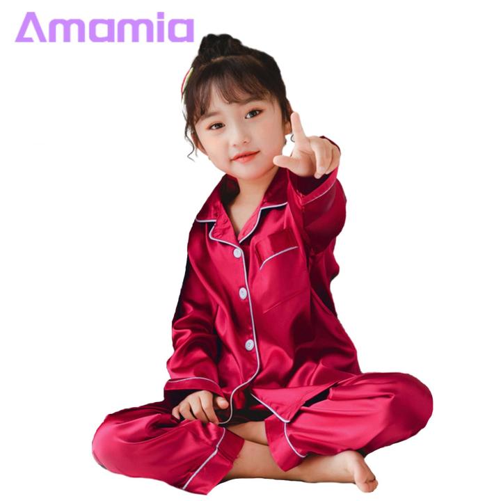 Long-sleeve%20Pajama%20Set%20Kids%20Silk%20Pajama%20Set%20for%20Boys%20Girls%20Long%20Sleeve%20Top%20Pants%20Sleepwear%20Kit%203-14%20Years%20Southeast%20Asian%20Style%20Kids%20Pajama%20Set%20-%20Image%203