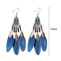 Lady Ethnic Style Earrings Bohemian Style Beaded Feather Tassel Earrings for Women Ethnic Waterdrop Pendant Ear Jewelry for Vacation Beach Retro Design Bohemian Feather Earrings. 