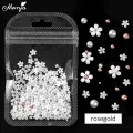 Monja 3 Styles 3D White Flower Mixed Size Rose Gold Silver Steel Balls Pearls Resin Petal 3D Charms Acrylic Diy Manicure Accessories. 