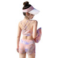 Yfashion 3pcs Women Cotton Bikini Set With Long Sleeves Sunscreen Cover-up Sweet Printing Sleeveless Tops Shorts Suit. 