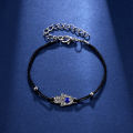 Rinhoo New Fashion Handmade Vintage Rhinestone Palm Blue Evil Eye Pendant Link Chain Bracelet For Women Men Good Luck Bracelet. 