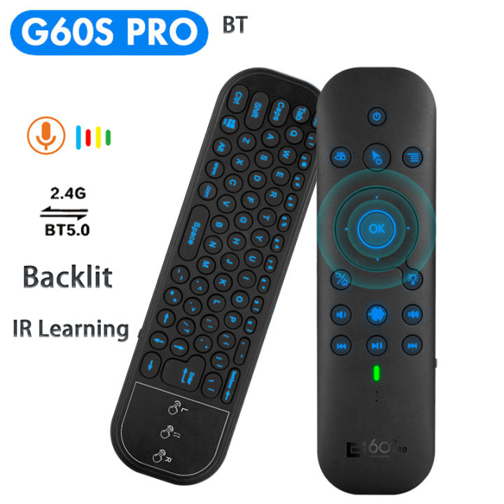 G60S Pro BT 5.0 2.4G Gyroscope Air Mouse Voice Remote Control English Mini Keyboard for Android Smart TV Box PC