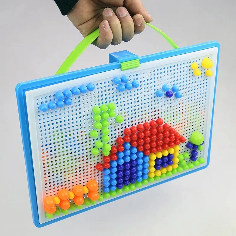 Button Art Toys,osaic Pegboard For Toddlers, Ushroo Nails Jigsaw Puzzle Toy With 22 Pieces