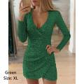 【ThinkWay】Women Dress V Neck Bodycon Dress Fashion Mini Dress Slim Sequins Party Evening Dresses Clubwear. 