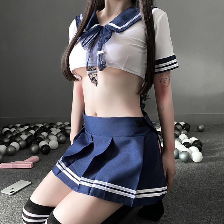 Cosplay Lingerie School Student Role Play Costume Women Cute Mini Skirt Tight Blouse Set College Girl Cos Anime