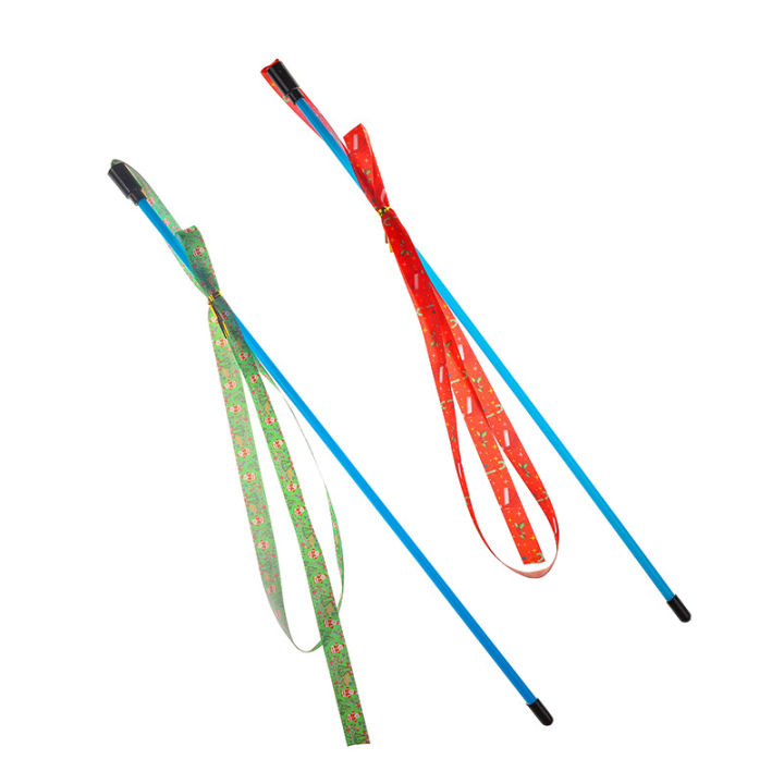 Christmas Cat Toy Wand Teaser Cat String Toys Interactive Funny Plastic Portable Decorative Cat Teaser String Pet Wand Ribbon Stick Plastic Soft