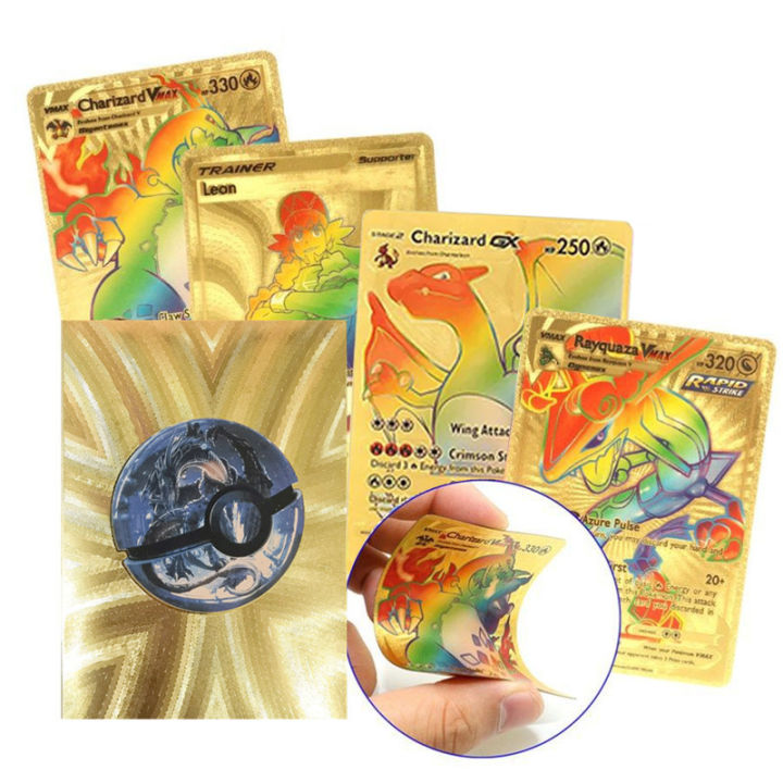 55Pcs Pokemon Rainbow Gold Pikachu Cards Box English Gold Silve Black Cards Metalicas Charizard Vmax Gx Game Collection Card