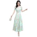 【WEJA】Summer New Arrival Short Sleeve Wide Lady High-End Mid Length Long Length Dress Female Elegant Slimming round Neck Print Fairy Skirt. 