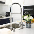 304 Kitchen Pull-out Stainless Steel Spring Faucet with One-Click Water Stop Hot and Cold Universal Washing Basin Faucet. 