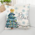 Hidden Zipper Pillow Case Christmas Square Pillow Case Festive Snowman Reindeer Snowflake Tree Print Home Decor Cushion Cover 45x45cm Perfect for Sofa Bedroom Southeast Asian Buyers' Favorite. 