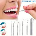 6 Pcs 1 Set Toothpick Set Metal Stainless Steel Oral Cleaning Tooth Flossing Portable Toothpick Floss Teeth Cleaner With Storage Tube. 