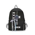 KPOP BTS Bangtan Boys Backpack Ribbon Chains Travel Bag for Teen Girls - Black. 