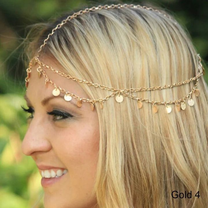 Boho Bridal Wedding Head Chain Bohemian Pendant Forehead Headband Chain