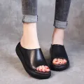 【BestGO】2021 Summer New Wedge Heel Leather Slippers Muffin Thick-soled Retro Sandals and Slippers Women. 
