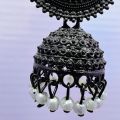 Black color Vintage Bell Tassel Earring Indian Jhumki Earrings with White Pearl Jewelry Bollywood Antique Traditional Jhumki Earrings. 