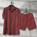 Mens Summer Outfit 2-Piece Set Short Sleeve Cotton Shirts and Shorts Set. 