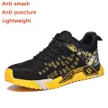 All Seasons Men's Safety Shoes Flying Woven Breathable Sneakers Steel Toe Cap Impact Proof Puncture Proof Zapatos De Seguridad. 