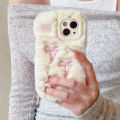 HOT Soft Fluffy Plush bowknot Cat Ears 3D Pearl Phone Case For iPhone 14 15 16 Plus 13 Pro Max 11 12 Warm Winter Furry Fur Cover. 