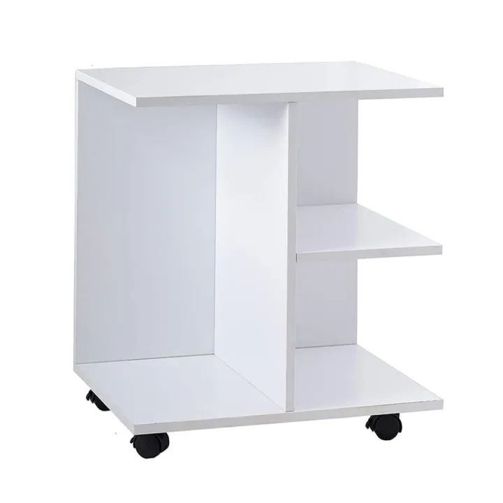 VTEC HOME Modern End Side Table with Rolling Wheels, Bedside Table with Open Shelf, Night Stand Storage Shelf - BC600