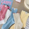Cream Colored Socks Spring/Summer Medium Length Socks Double Needle Fabric College Wind Pile Socks Japanese Fashion Cotton Socks. 