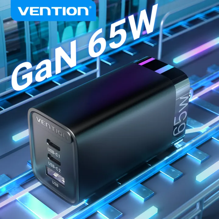 Vention 65W GaN 3 Port USB Type C Fast Charger Quick Charge 4.0 3.0 Type C PD USB Charger for iPhone 15 14 13 Pro Max Samsung S23 S22