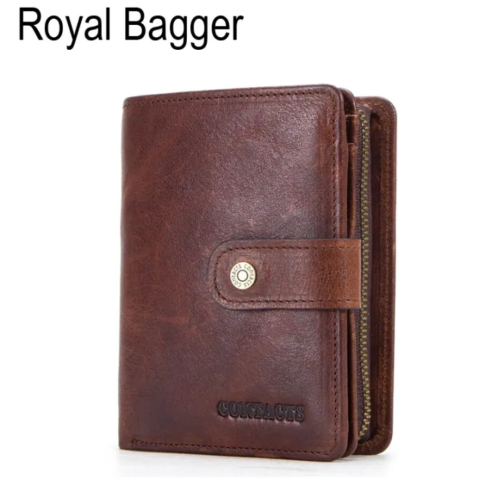 【BestGO】Royal Bagger Genuine Cow Leather Fashion Short Wallet Clutch Purse For Men Boys Business Card Clip Bag Men's Casual High Capacity Multifunction Holder Bags Multi-Card Position Wallets
