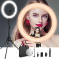10 Inch Selfie Ring Light, LED Ring Light with Tripod Mount and Phone Holder, Desktop Circle Light for YouTube Video, TikTok, Live Stream, Makeup - Beauty Ring Light for iPhone and android cell phone. 