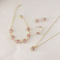 Pink Fashon Elegant Women WristWatch 6Pcs Heart Ring Necklace Earrings Bracelet Set PU Strap Ladies Quartz WristWatch No Box. 