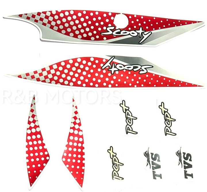 Tvs Scooti Pep+ Red Silver bike Full Sticker Set