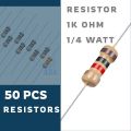 50PCS - 1K Ohm Resistor 1/4W 5% Tolerance Carbon Film Resistors 4 Bands for DIY Electronic Projects and Experiments. 