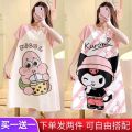[ Buy One Get One Free ] Nightdress Women's Summer Loose plus Size Pajamas Women's Summer Mid-Length Short Sleeve Home Wear Cute in. 