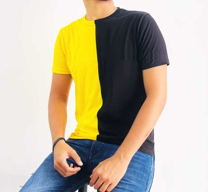 Two Tone Premium Quality Fashionable T Shirt - Yellow & Black