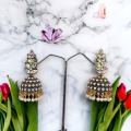ESH Light gold Indian Vintage Bollywood dangle drop jhumka jimikki earring Trendy Leaf Design Pearl Drop & Multi Stone-Studded earring for women and girl. 