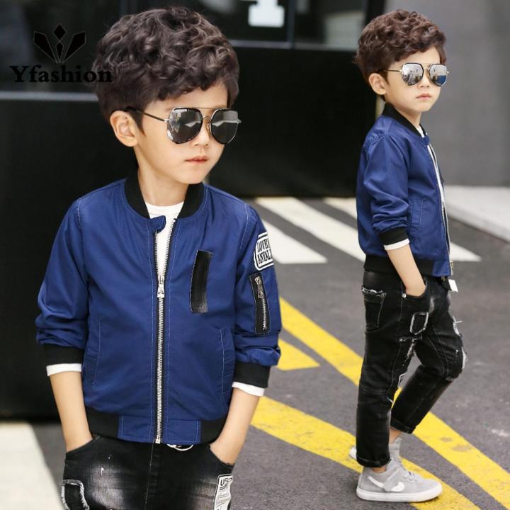 Yfashion Boys Long Sleeve Jacket Fashion Stand Collar Solid Color Zipper Cardigan Baseball Uniform Daraz.lk