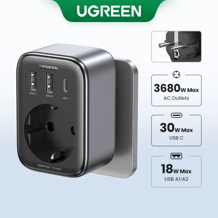 UGREEN%20PD%2030W%20GaN%20Fast%20Charger%20AC%20Outlets%20Adapter%202%20USB%201%20USB-C%20Port%20Travel%20Plugs%20for%20iPhone%2014%20Xiaomi%20Wall%20Socket%20Power%20Strip%20Charger%20-%20Image%202