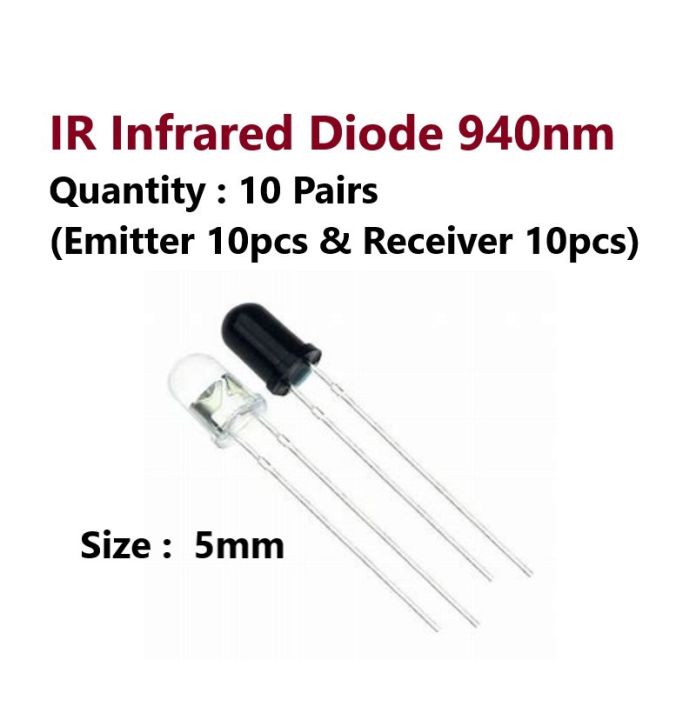 20pcs of 5mm 940nm IR Diodes IR LED Emitter & IR Receiver
