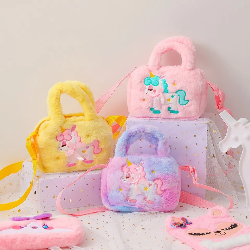 Kid Embroidery Unicorn Plush Crossbody Purses And Handbags Little