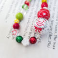 Christmas Mobile Phone Charm Strap Chain Lanyard Cute Red Blue Wood Acrylic Bead Jewelry Women Girl Wristlet Keychain Gifts. 