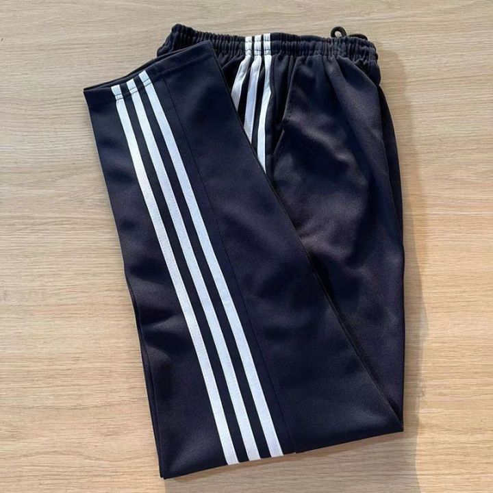 Pants Three White plus-Sized Men and Women Two Horizontal Strips Primary and Secondary School Students Single Stripe Loose School Pants School Uniform Uniform Pants plus-Sized