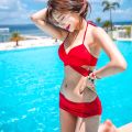 Bandage Swimsuit Women bikini Bikini Rims Cross Warm Spring Swimming Push up Small Size Solid Color Korean Style. 