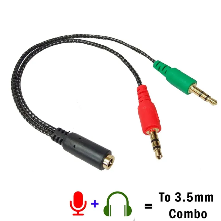 Mic & Speaker to 3.5mm Compo port Stereo Audio Plug Y Splitter Cable Earphone Headphone Adapter Connector