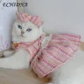 Cat Dress Floral Pet Dress with Bow Headdress Adorable Princess Dress for Dogs Cats Cute Pet Supplies. 