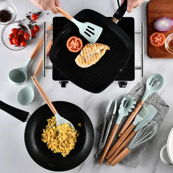 Silicone%20%20Kitchenware%20%20spoon%20%20set%20Non-Stick%20Cookware%20Utensils%20Set%20Spatula%20Shovel%20Egg%20Beaters%20Wooden%20Handle%20Cooking%20Tool%20Set%2013%20pcs%20%20Kitchen%20Spatula%20Gel%20Kitchenware%20Gadgets%20Ladle/Spoons%20Silicone%20Measuring%20Silica%20Colander%20and%20for%20Utensil%20Brush%20Spoon%20Heat%20-%20Image%205