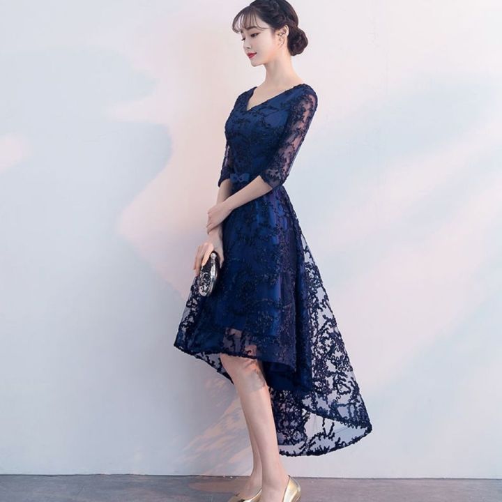 Banquet%20Evening%20Dress%202024%20New%20Spring%20and%20Summer%20Korean%20Style%20Short%20Front%20and%20Long%20Back%20Fairy%20Dress%20Bridesmaid%20Dress%20Women's%20Slimming%20-%20Image%208