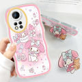Super Case For Infinix Hot 11S NFC Cute My Melody and Baby Cinnamon Clear Cartoon Cases Soft Silicone Full Rubber Back Cover Moble Phone Tpu Transparent Curly Wave Hybrid Shockproof Casing For My Melody and Baby Cinnamons Ring+ Free Holder. 