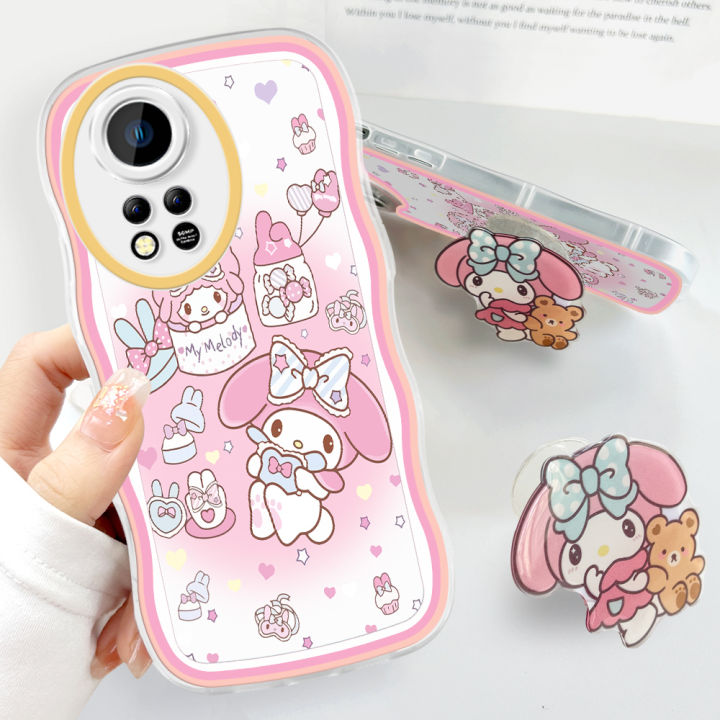 Super Case For Infinix Hot 11S NFC Cute My Melody and Baby Cinnamon Clear Cartoon Cases Soft Silicone Full Rubber Back Cover Moble Phone Tpu Transparent Curly Wave Hybrid Shockproof Casing For My Melody and Baby Cinnamons Ring+ Free Holder