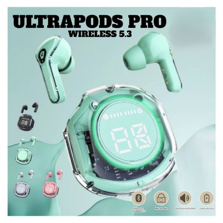 Ultrapods Pro HK6 Transparent Shell Wireless Bluetooth 5.3 with Digital Power LED Display and Touch Control Headset