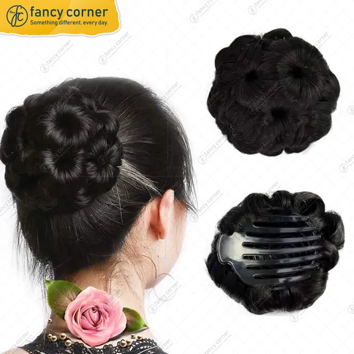 Beauty%20Angelbella%20Real%20Hair%20Bun%20with%20Clip%20Extensions%20Up%20Do%20Donut%20Chignon%20Clip%20in%20Plastic%20Comb%20Elastic%20Bride%20Hair%20Piece%20(Natural%20Black)%20FC-FA%20-%20Image%202