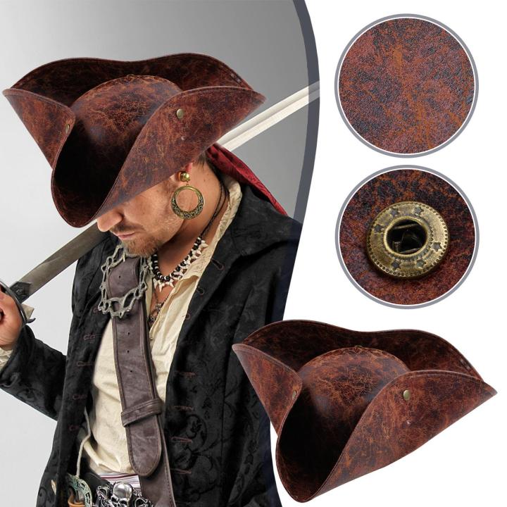 Black Faux Leather w/Cream Lace Pirate Hat main image 0