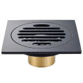 QUANBU 4 Inch Square Shower Drain with Removable Cover Grate, Brass Anti Clogging and Odor Point Floor Drain Assembly with Hair Catcher Strainer, Matte Black. 